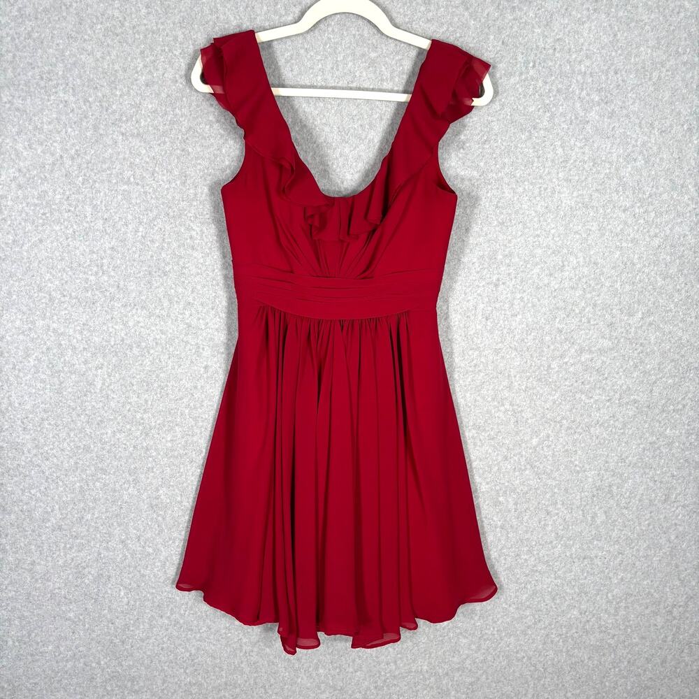 Red Babydoll Mini Dress Size 2 Ruffle Flowy Romantic Feminine Coquette Valentine